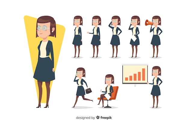 Free Vector cute businesswoman doing different actions