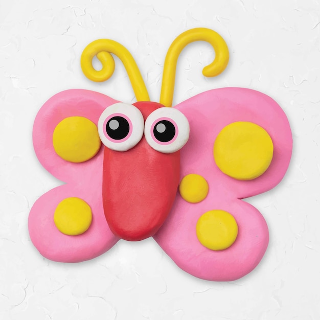 Free Vector cute butterfly animal clay vector colorful character creative craft for kids