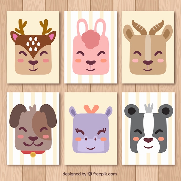 Free Vector cute cards with smiley wild animals