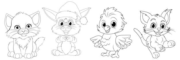 Free vector cute cartoon animals in black and white