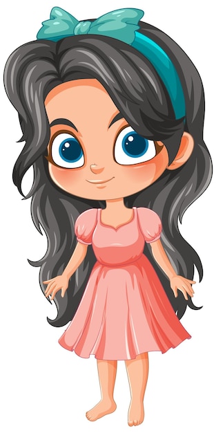 Free Vector cute cartoon girl in pink dress