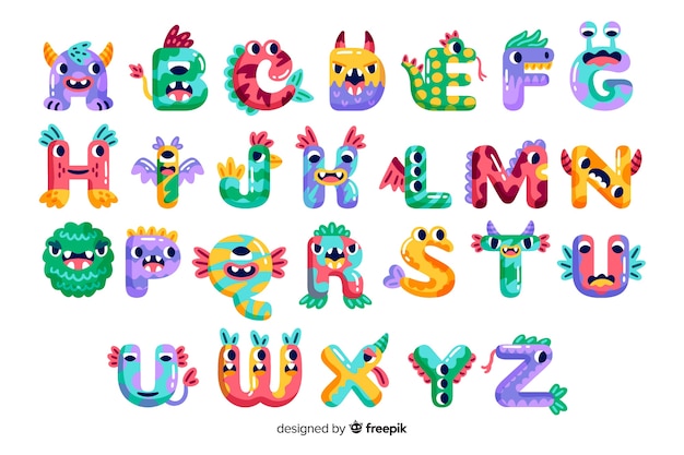 Cute cartoon halloween monster alphabet