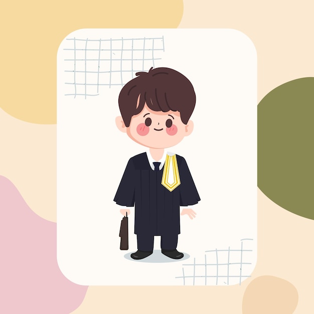 Cute cartoon hand drawn lawyer job character set. 