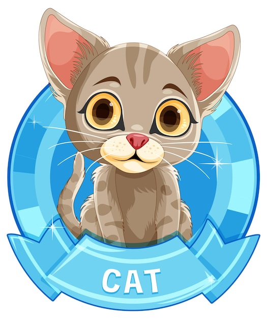 Free Vector cute cartoon kitten in blue badge