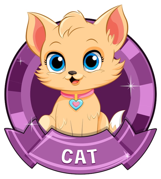 Free vector cute cartoon kitten in purple badge