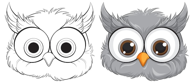 Free Vector cute cartoon owl before and after coloring