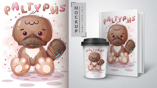 Cute cartoon paltypus poster and merchandising.