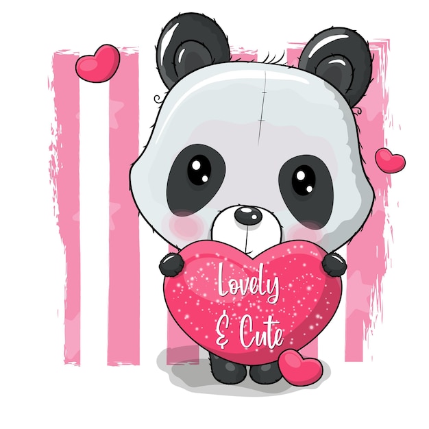 Cute Cartoon panda with heart vector illustration