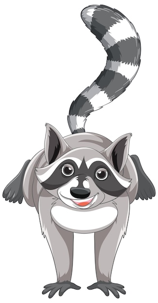 Cute cartoon raccoon jumping on white background