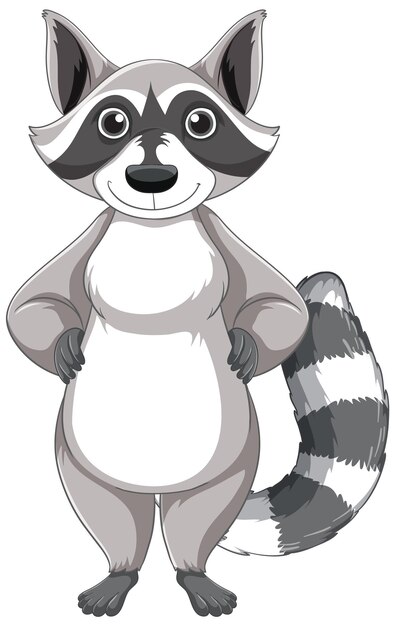 Cute cartoon raccoon standing on white background