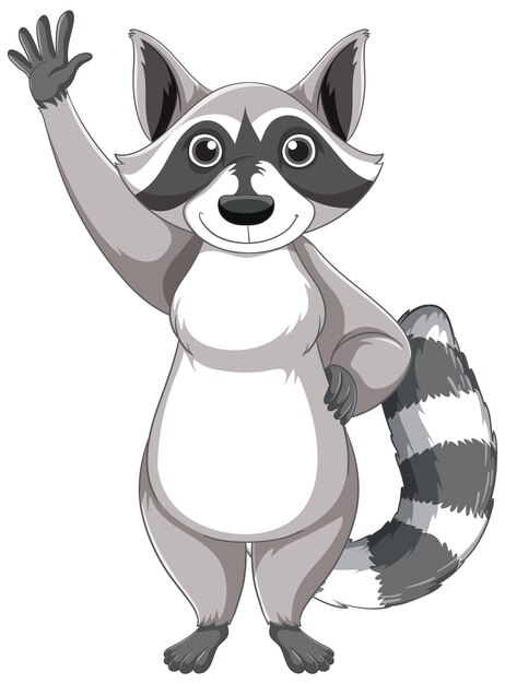 Cute cartoon raccoon standing on white background