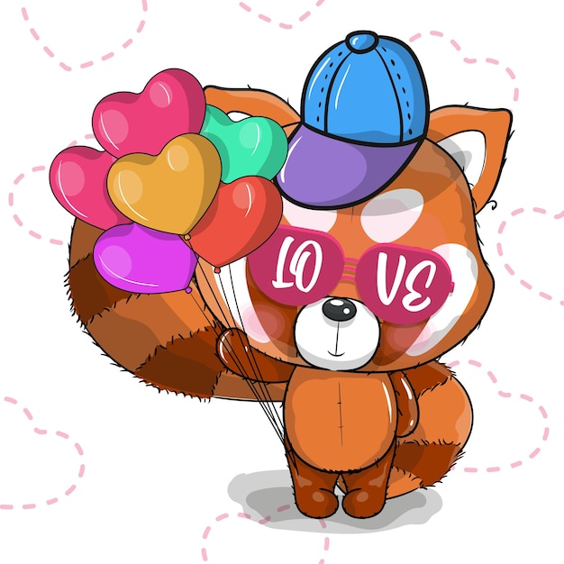 Cute Cartoon red panda with heart vector illustration