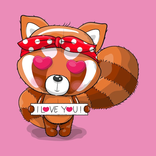 Cute Cartoon red panda with love