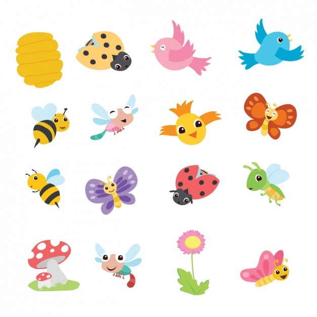 Cute cartoon spring animals collection