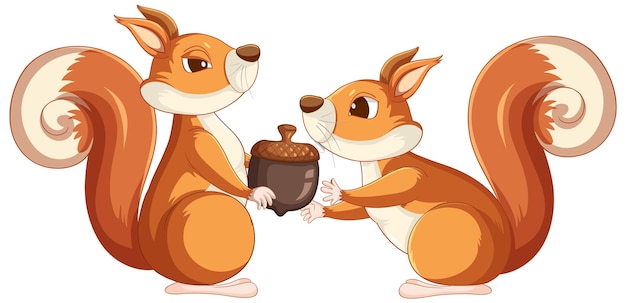 Free vector cute cartoon squirrel holding acorn on white background