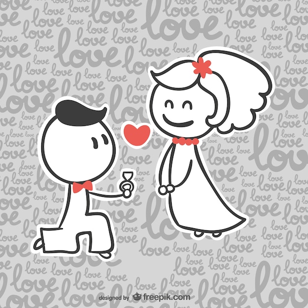 Free Vector cute cartoon wedding template 