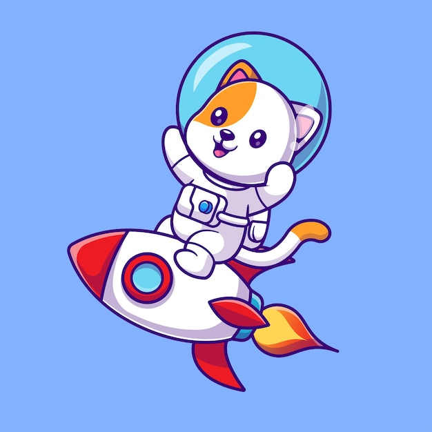 Cute Cat Astronaut Riding Rocket In Space Cartoon Vector Icon Illustration. Animal Science Isolated