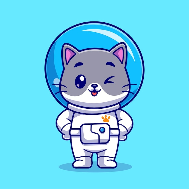 Cute Cat Astronaut Standing Cartoon Vector Icon Illustration Animal Science Icon Concept Isolated