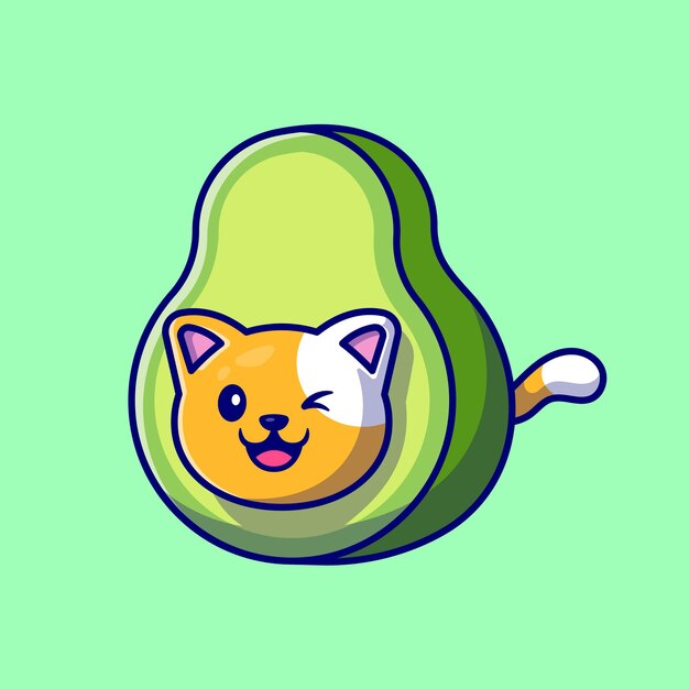 Cute Cat Avocado Cartoon