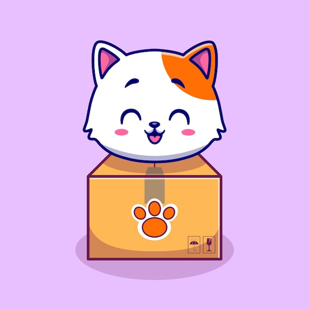 Free vector cute cat in box cartoon vector icon illustration. animal nature icon concept isolated premium vector. flat cartoon style