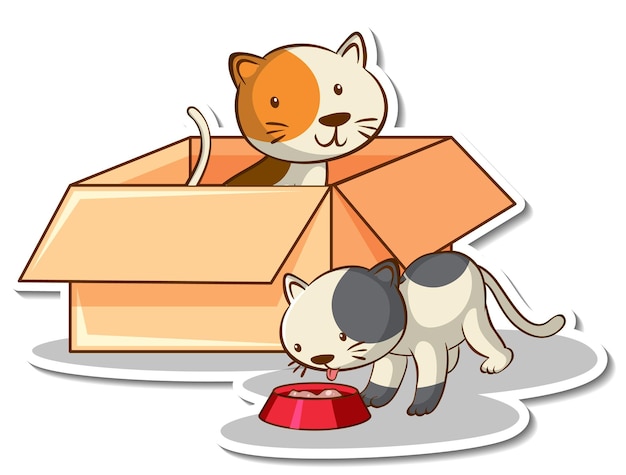 Free vector cute cat in the box sticker