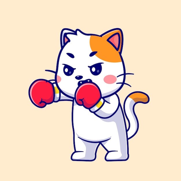 Free vector cute cat boxing cartoon vector icon illustration animal sport icon isolated flat vector