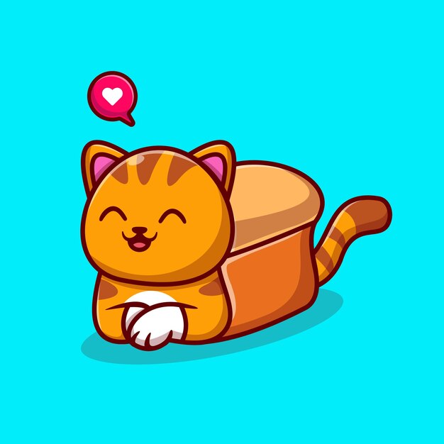 Cute Cat Bread Cartoon Vector Icon Illustration. Animal Food Icon Concept Isolated Premium Vector. Flat Cartoon Style