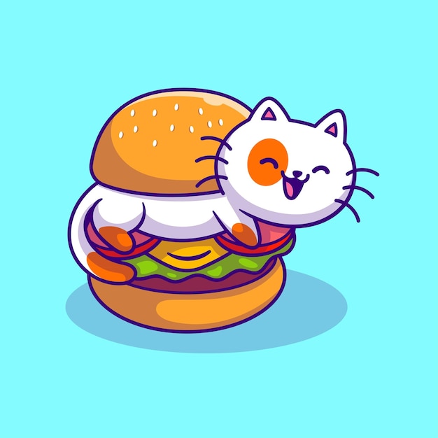 Cute Cat Burger Cartoon Vector Icon Illustration Animal Food Icon Concept Isolated Premium Vector