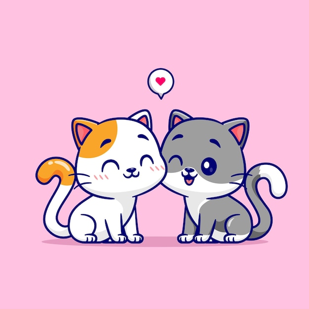 Free vector cute cat couple playing cartoon vector icon illustration animal nature icon concept isolated flat