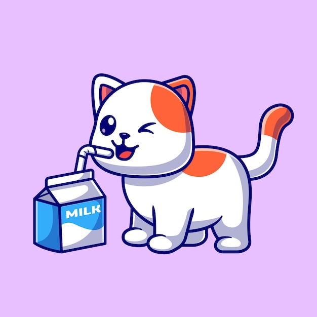 Free vector cute cat drink milk cartoon vector icon illustration. animal drink icon concept isolated premium vector. flat cartoon style