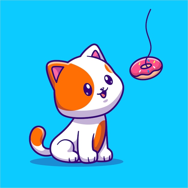 Cute Cat Eating Donut Cartoon Vector Icon Illustration Animal Food Icon Concept Isolated Flat