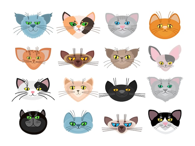 Free Vector cute cat faces illustration