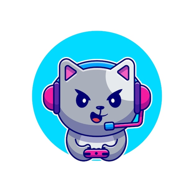 Cute Cat Gaming Cartoon 