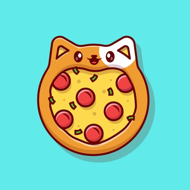 Cute Cat Pizza Cartoon Vector Icon Illustration. Animal Food Icon Concept Isolated Premium Vector