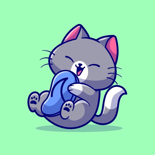 Cute Cat Playing Sandal Cartoon Vector Icon Illustration Animal Nature Icon Concept Isolated