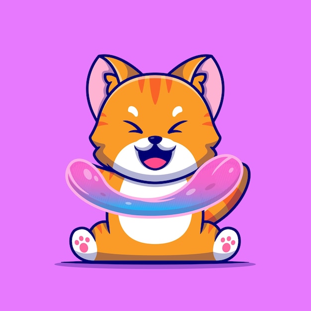 Cute Cat Playing Slime Cartoon Icon Illustration.