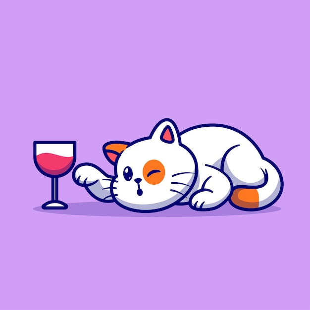 Free Vector cute cat playing with glass cartoon vector icon illustration. animal drink icon concept isolated