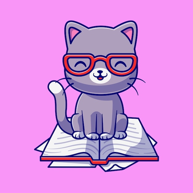 Free Vector cute cat sitting on book cartoon vector icon illustration.animal education icon concept isolated premium vector. flat cartoon style