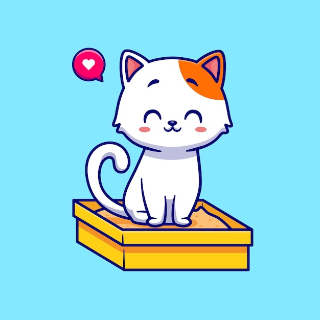 Free vector cute cat sitting on sand box cartoon vector icon illustration. animal nature icon concept isolated