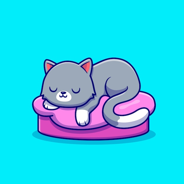 Free vector cute cat sleeping on the pillow cartoon icon illustration. animal love icon concept isolated  . flat cartoon style