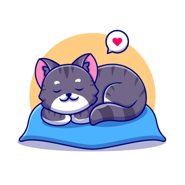 Cute Cat Sleeping On Pillow Cartoon Icon Illustration.