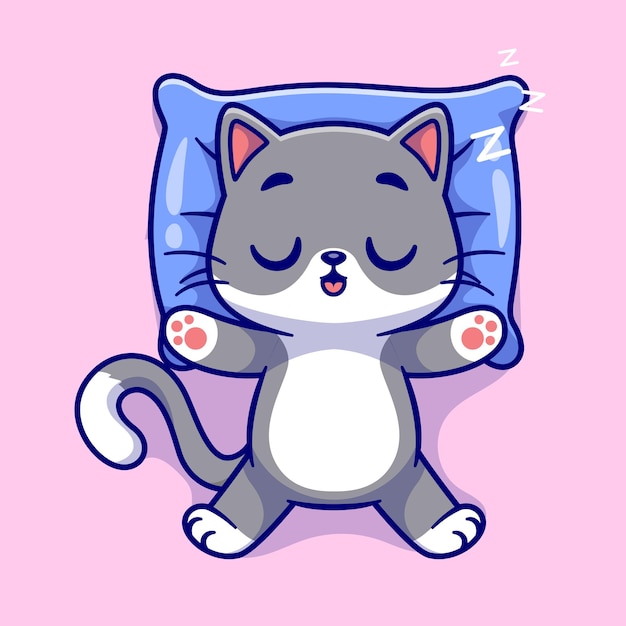 Cute Cat Sleeping On Pillow Cartoon Vector Icon Illustration Animal Nature Icon Concept Isolated