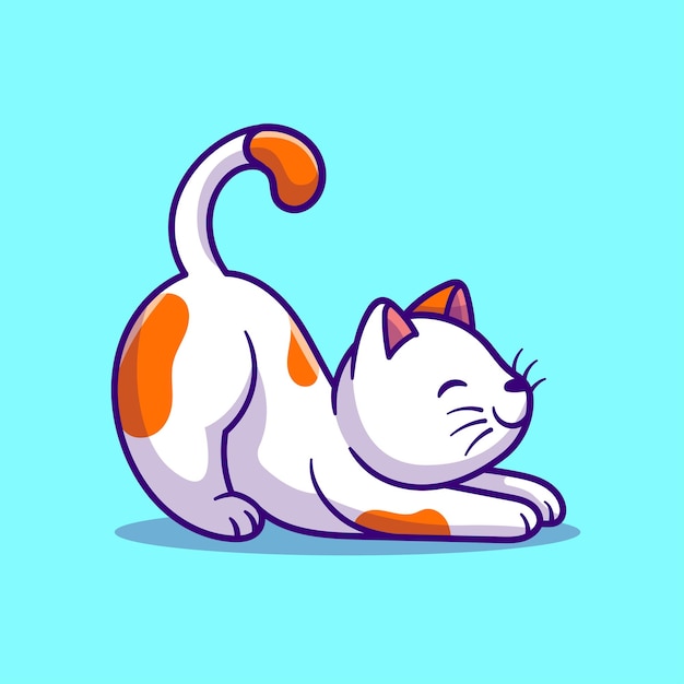 Cute Cat Stretching Cartoon Vector Icon Illustration Animal Nature Icon Concept Isolated Flat