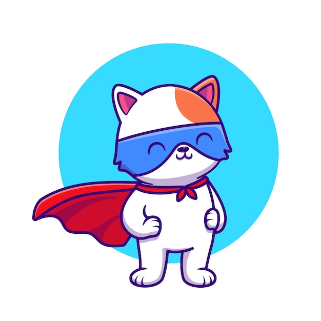 Cute Cat Super Hero Cartoon  Illustration. Animal Hero  Concept Isolated  Flat Cartoon 