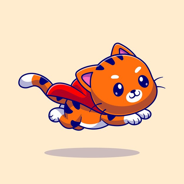 Cute Cat Super Hero Flying Cartoon Vector Icon Illustration. Animal Nature Icon Concept Isolated Premium Vector. Flat Cartoon Style