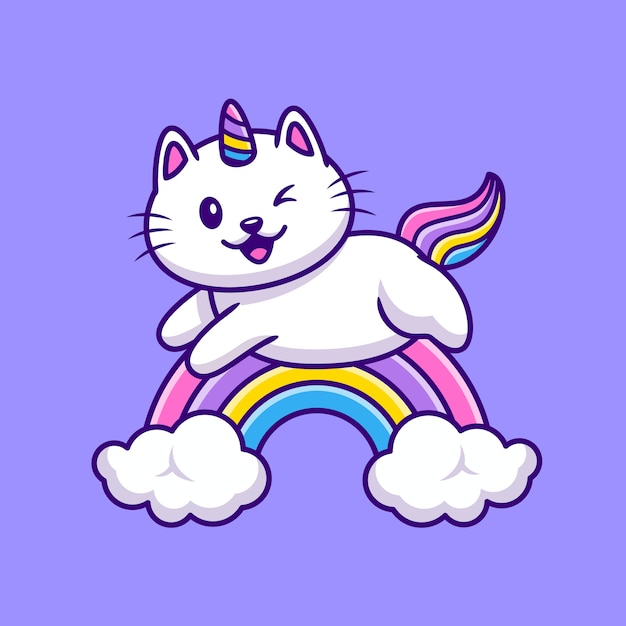 Cute Cat Unicorn Flying Cartoon Illustration. Animal Wildlife Icon Concept