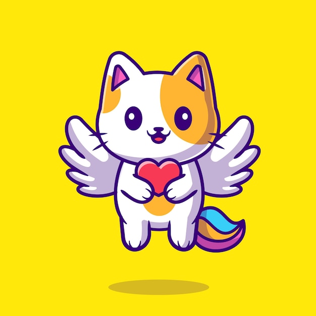 Free Vector cute cat unicorn holding heart cartoon icon illustration.