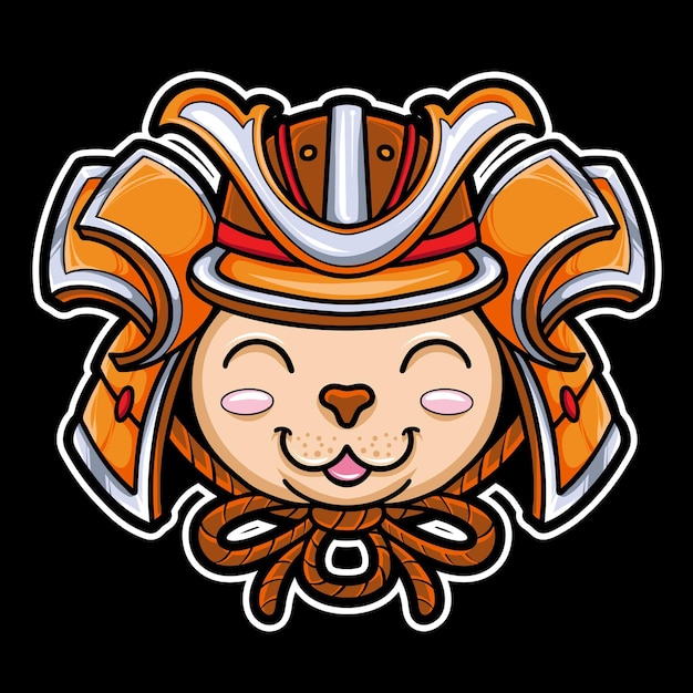 Free Vector cute cat wearing samurai helmet vector