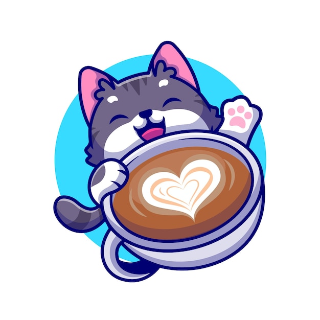 Free vector cute cat with coffee cup cartoon icon illustration.