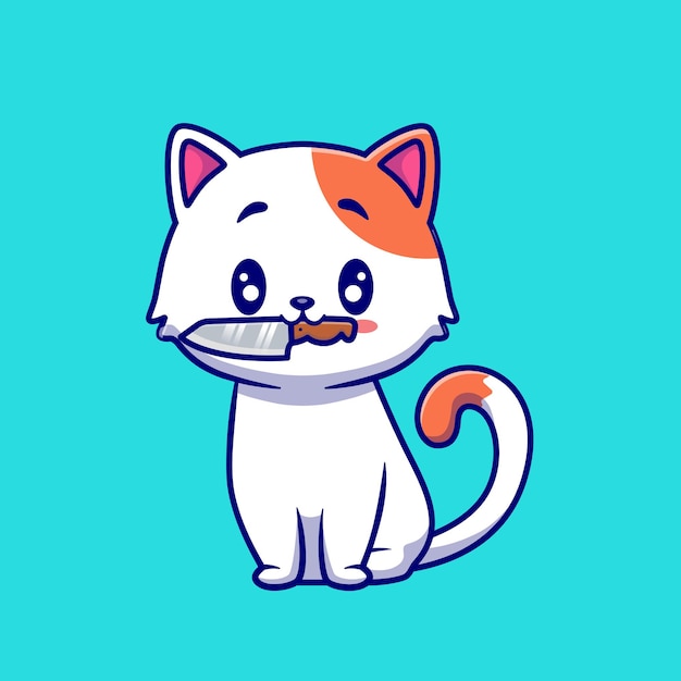 Cute Cat With Knife Cartoon Illustration